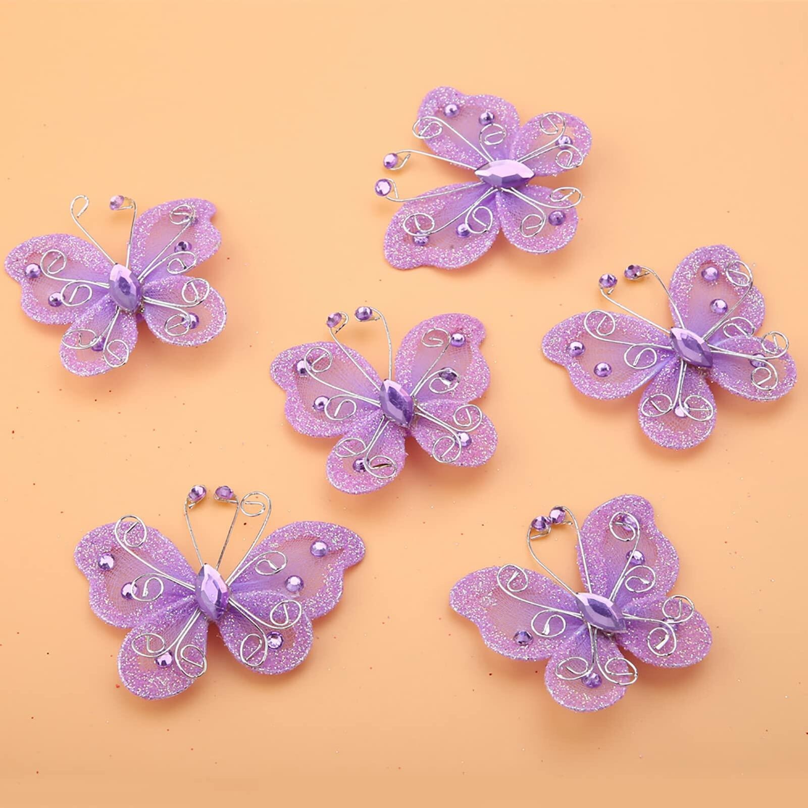 Yosoo Health Gear Wire Mesh Glitter Butterflies 24Pcs Sheer Wedding Decor