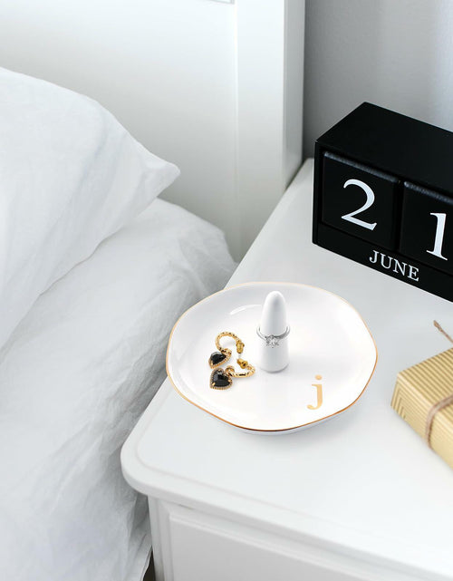 Load image into Gallery viewer, Beeveer Ceramic A-Z Initials Ring Holder Jewelry Tray 4.5x2.4'' White
