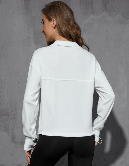 Load image into Gallery viewer, Womens Half Zip Pullover Sweatshirt White Fleece Crop Top with Pocket Size XL
