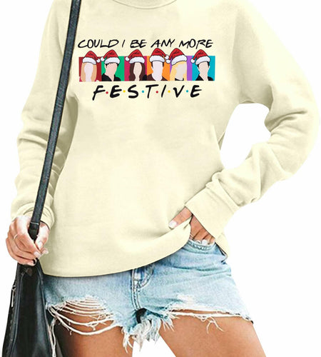 FASHGL Christmas Friends Sweatshirt Women Long Sleeve Apricot