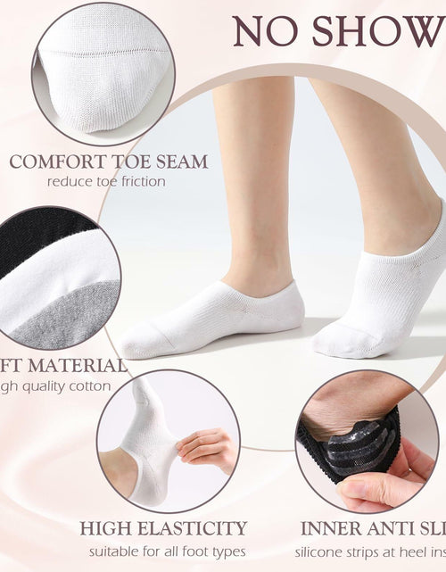 Load image into Gallery viewer, Breslatte No Show Socks Womens Men Soft Cotton Nonslip 6pairs Black Grey White S
