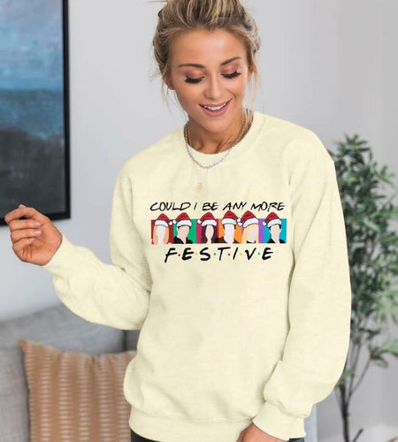 FASHGL Christmas Friends Sweatshirt Women Long Sleeve Apricot