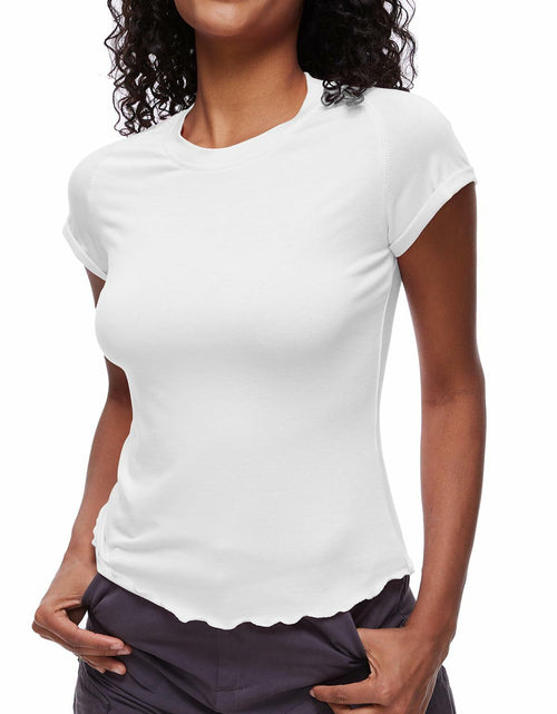 Load image into Gallery viewer, Women's Casual Crop Top T Shirt White Size L Summer Short Sleeve Crewneck
