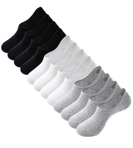 Breslatte No Show Socks Womens Men Soft Cotton Nonslip 6pairs Black Grey White S