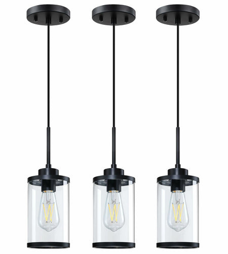 [Like New] RAINLIGHTING 3 Pack Industrial Kitchen Island Pendant Lights Black Clear Grey