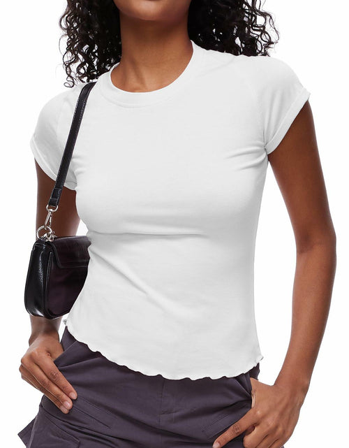Load image into Gallery viewer, Women's Casual Crop Top T Shirt White Size L Summer Short Sleeve Crewneck
