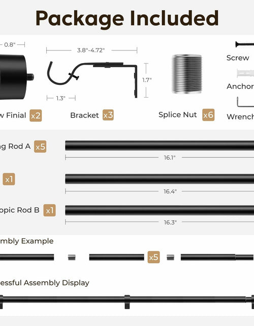 Load image into Gallery viewer, Zeerobee Adjustable Curtain Rod 66-120in Dark Grey Heavy Duty 1 Inch
