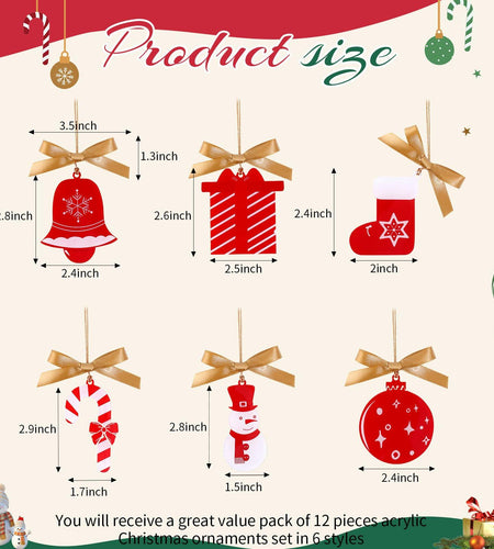 OAOLEER 12 Pack Acrylic Christmas Tree Ornaments Snowman Santa Crafts