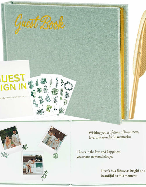 Load image into Gallery viewer, 4 in 1 Wedding Guest Book Linen Cover with Pen, Sign Card &amp; Stickers White
