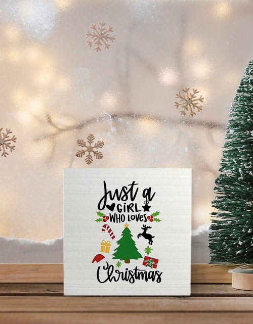 Load image into Gallery viewer, Absnfatu Christmas Wooden Box Sign Just a Girl Who Loves Christmas 5x5 Inch
