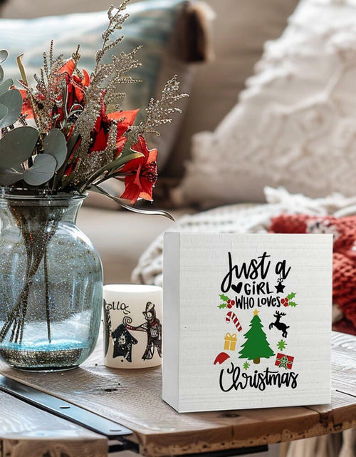 Load image into Gallery viewer, Absnfatu Christmas Wooden Box Sign Just a Girl Who Loves Christmas 5x5 Inch
