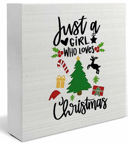 Absnfatu Christmas Wooden Box Sign Just a Girl Who Loves Christmas 5x5 Inch