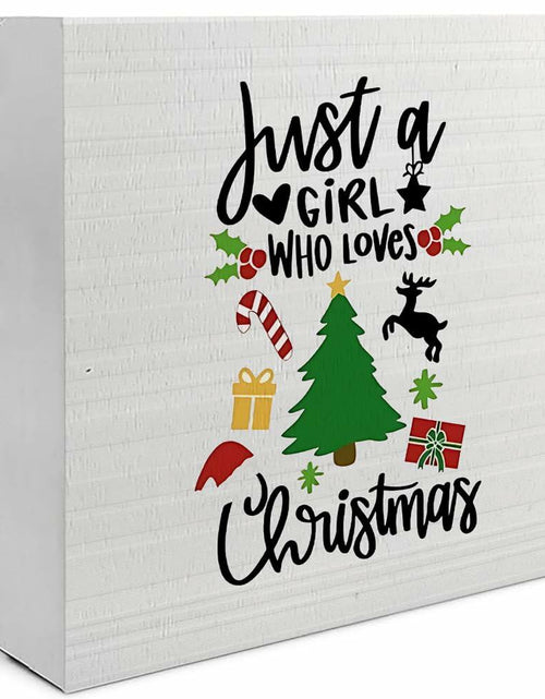 Load image into Gallery viewer, Absnfatu Christmas Wooden Box Sign Just a Girl Who Loves Christmas 5x5 Inch
