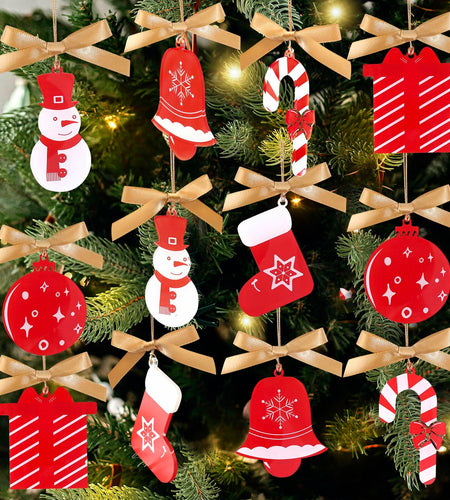OAOLEER 12 Pack Acrylic Christmas Tree Ornaments Snowman Santa Crafts