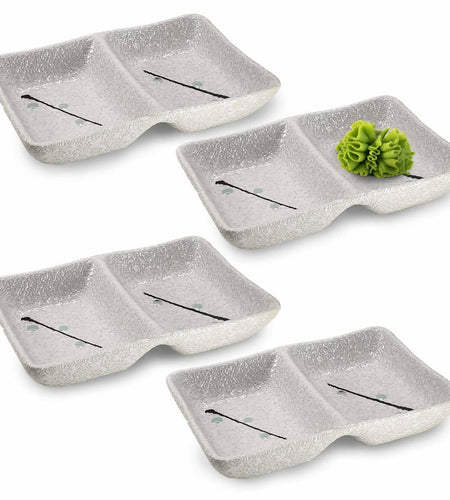 [Like New] Happy Sales HSSD-DBWB4 Dual Sauce Bowls Set of 4 White & Blue Cherry Blossom