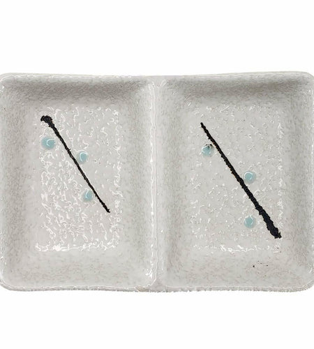 [Like New] Happy Sales HSSD-DBWB4 Dual Sauce Bowls Set of 4 White & Blue Cherry Blossom