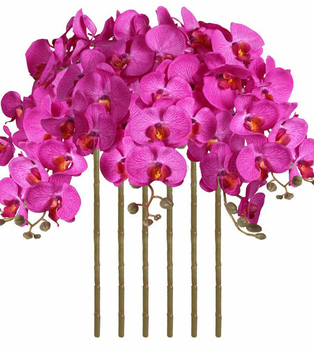 ICBOX 38 Inch Purple Artificial Orchids 6 PCS Faux Velvet Flowers Stem