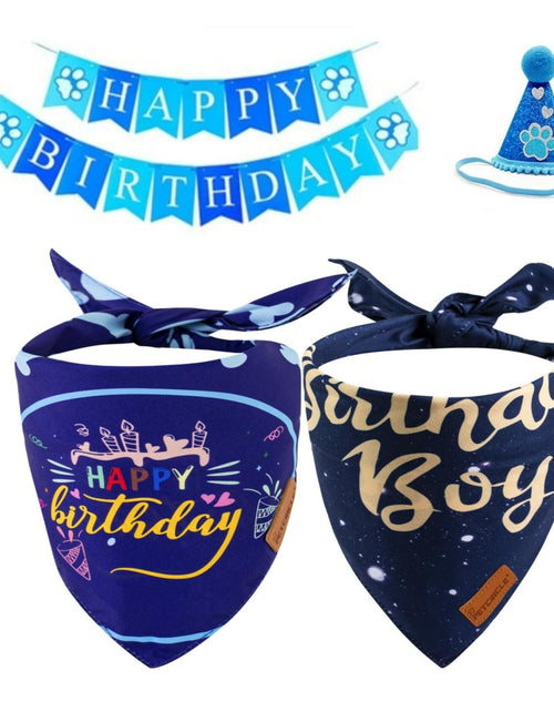 Load image into Gallery viewer, Dog Birthday Party Hats Bandana Double Layer Fabric Large Blue Size L
