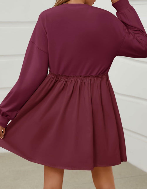 Load image into Gallery viewer, Wenrine Womens Long Sleeve Sweatshirt Dress Patchwork Wine Red, Large
