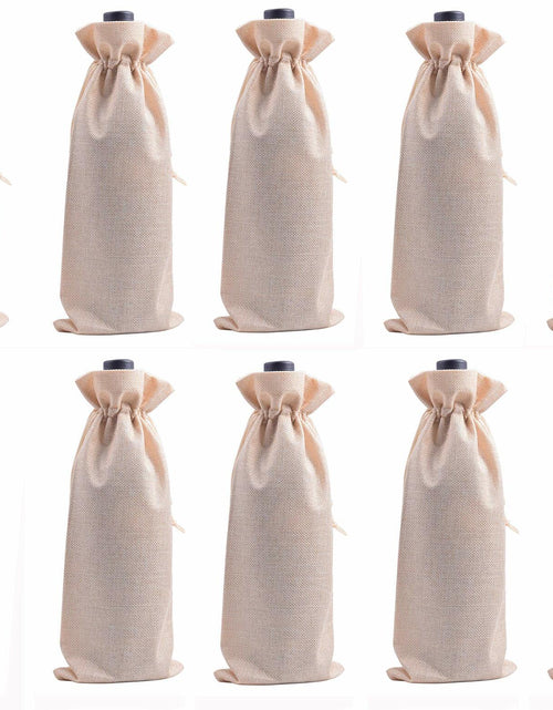 Load image into Gallery viewer, Viamto Burlap Wine Bags Drawstring Lining Beige 15x35cm 10pcs
