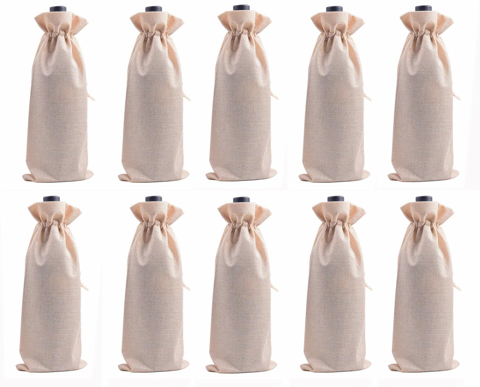 Viamto Burlap Wine Bags Drawstring Lining Beige 15x35cm 10pcs