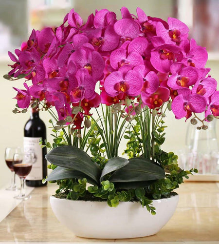 ICBOX 38 Inch Purple Artificial Orchids 6 PCS Faux Velvet Flowers Stem