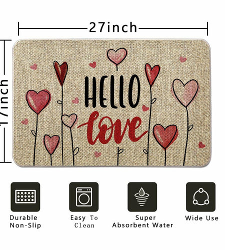 GAGEC Valentines Day Door Mat Hello Love Hearts Decorative 17x27 Inch