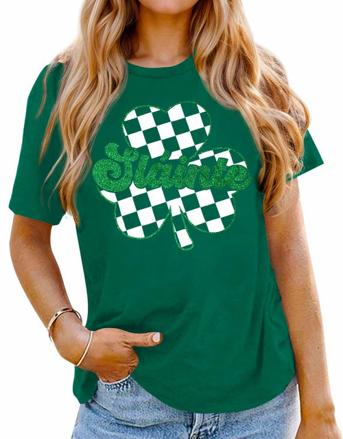 Load image into Gallery viewer, Women's St Patricks Holiday Loose Fit Irish Clover Glitter Crewneck Shirt XL

