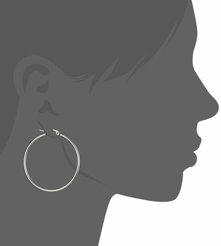 Amazon Essentials Stainless Steel Rounded Tube Hoop Earrings 40mm Silver