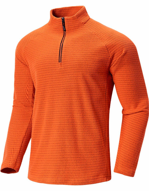 Load image into Gallery viewer, Men's Waffle Quarter Zip Pullover Shirt Mock Neck Sweatshirt Orange Size M
