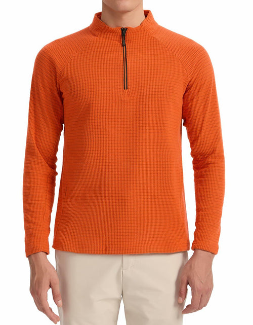 Load image into Gallery viewer, Men's Waffle Quarter Zip Pullover Shirt Mock Neck Sweatshirt Orange Size M

