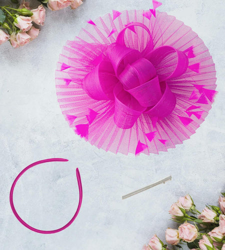 Kidukso Fascinator Hat Women Derby Feather Mesh Headband Rose Red