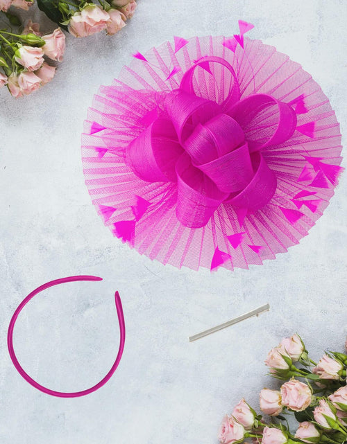 Load image into Gallery viewer, Kidukso Fascinator Hat Women Derby Feather Mesh Headband Rose Red
