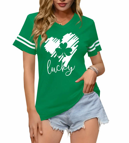 Womens St Patricks Lucky Green T Shirt Four-Leaf Clover Shamrock Size XXL