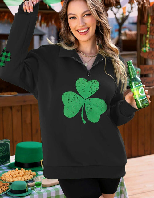Load image into Gallery viewer, ALIREVERIE Womens St Patricks Clover Oversized Quarter Zipper Sweatshirt Size S
