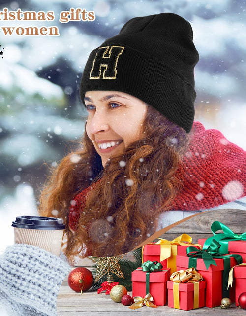 Load image into Gallery viewer, Lightbird Initials Beanie Winter Hat Black for Women Teens
