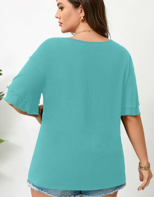 Load image into Gallery viewer, RWJ Women's Casual 3/4 Sleeve Crewneck Top Light Cyan Size L
