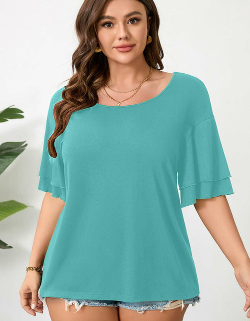 Load image into Gallery viewer, RWJ Women's Casual 3/4 Sleeve Crewneck Top Light Cyan Size L
