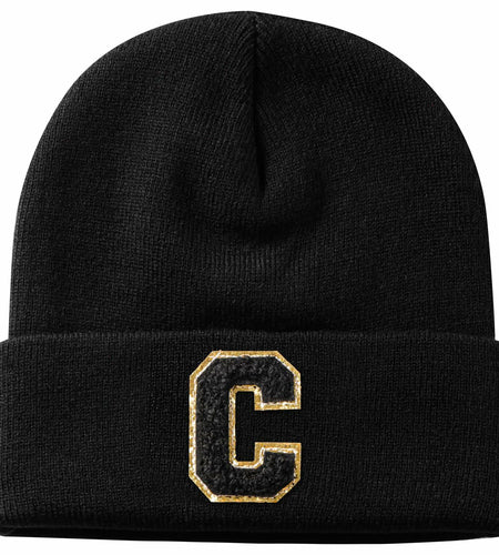 Lightbird Initials Beanie Winter Hat Black for Women Teens
