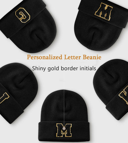 Lightbird Initials Beanie Winter Hat Black for Women Teens