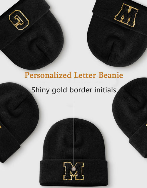 Load image into Gallery viewer, Lightbird Initials Beanie Winter Hat Black for Women Teens
