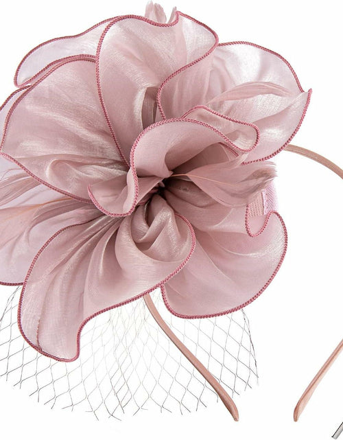 Load image into Gallery viewer, SHUERIET Women Feather Veil Floral Headband Hat Deep Pink
