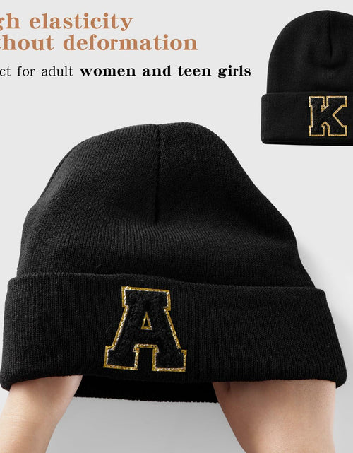 Load image into Gallery viewer, Lightbird Initials Beanie Winter Hat Black for Women Teens
