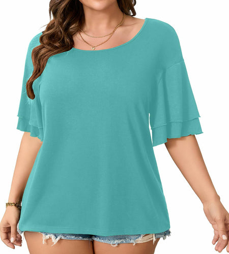 RWJ Women's Casual 3/4 Sleeve Crewneck Top Light Cyan Size L