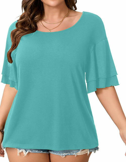 Load image into Gallery viewer, RWJ Women's Casual 3/4 Sleeve Crewneck Top Light Cyan Size L
