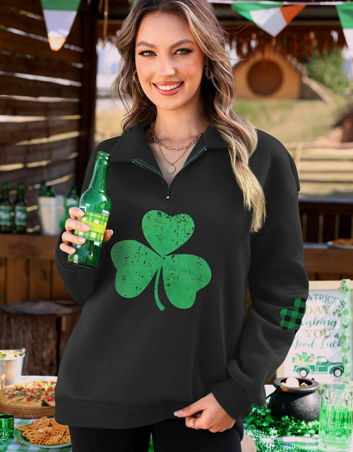 Load image into Gallery viewer, ALIREVERIE Womens St Patricks Clover Oversized Quarter Zipper Sweatshirt Size S
