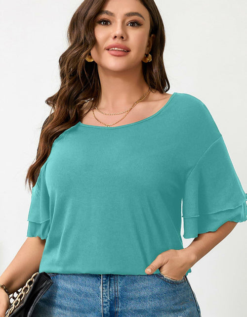 Load image into Gallery viewer, RWJ Women's Casual 3/4 Sleeve Crewneck Top Light Cyan Size L

