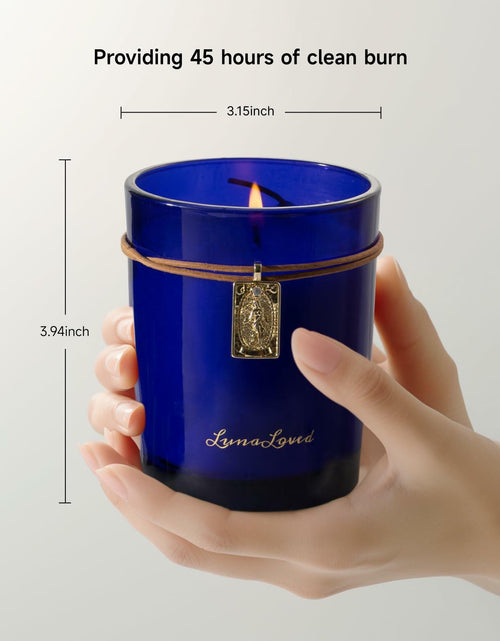 Load image into Gallery viewer, LunaLoved Tarot Wheel of Fortune Soy Candle Wood Citrus Bergamot Cedarwood
