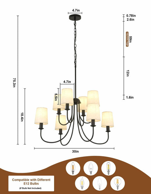 Load image into Gallery viewer, Mieloxiy 8 Light Modern Black Metal Linen Chandelier E12 Bulbs Not Included
