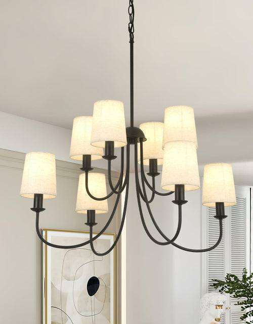 Load image into Gallery viewer, Mieloxiy 8 Light Modern Black Metal Linen Chandelier E12 Bulbs Not Included
